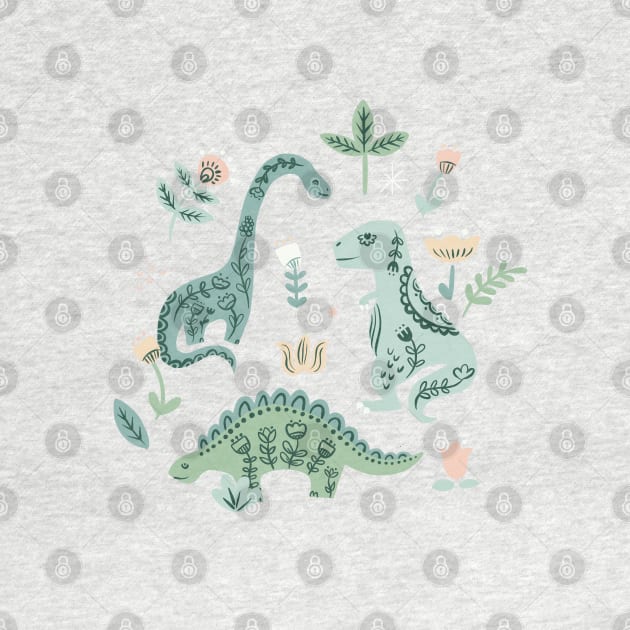 Folk Floral Dinosaur by latheandquill